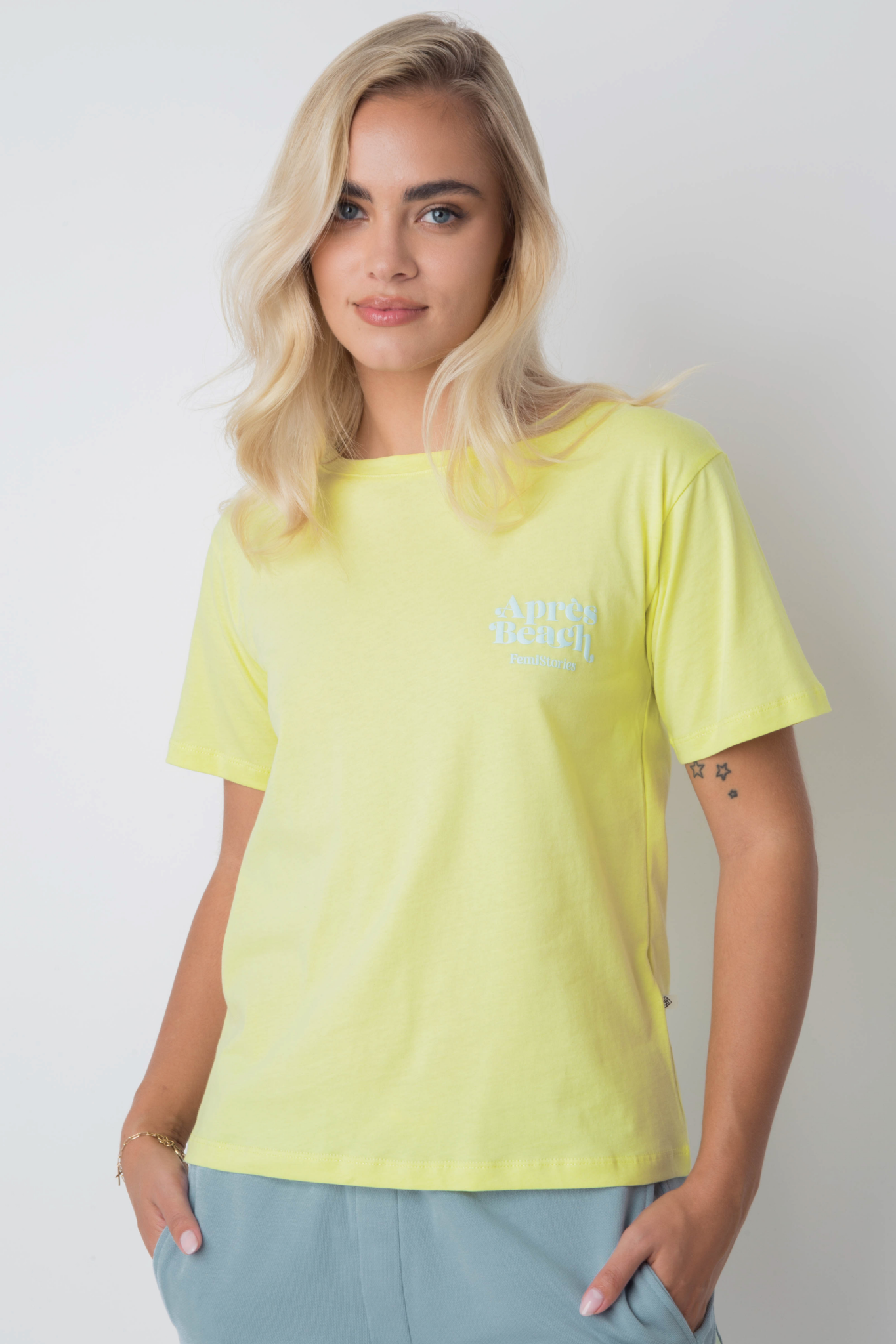 Apres Beach Lime Green T -Shirt mit Blauprint - Manuel