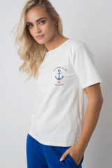 Mermaid Club ECRU T -Shirt mit Marine Blue Print - Manuel