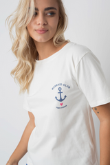 Mermaid Club ECRU T -Shirt mit Marine Blue Print - Manuel