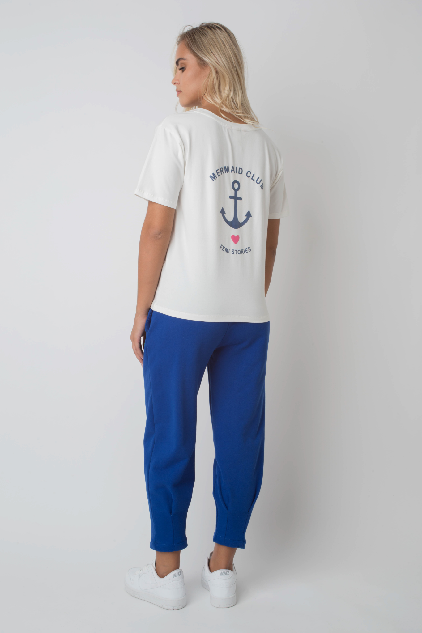 Mermaid Club ECRU T -Shirt mit Marine Blue Print - Manuel