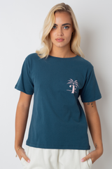 Apres Beach Marine Blue T -Shirt mit rosa Palmendruck - Manuel