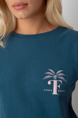 Apres Beach Marine Blue T -Shirt mit rosa Palmendruck - Manuel