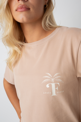 Apres Strand hellbraunes T -Shirt mit Ecru Palm Tree Print - Manuel