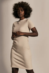 FITTED SHORT-SLEEVE DRESS LIGHT BEIGE - SKIN